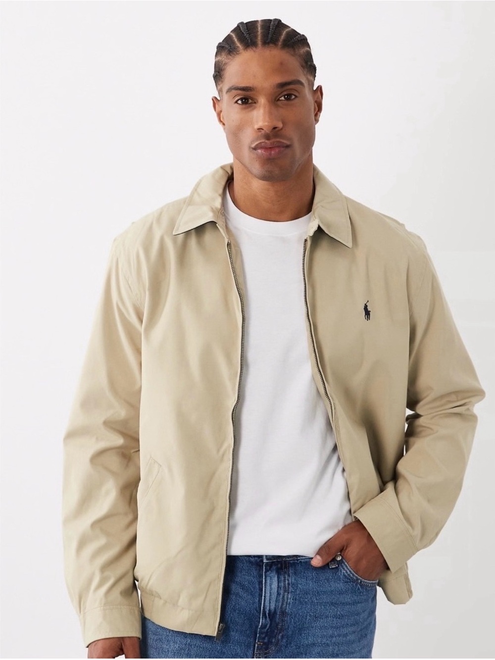 Vintage Polo by Ralph Lauren Men's Khaki Zip-Front Harrington Jacket